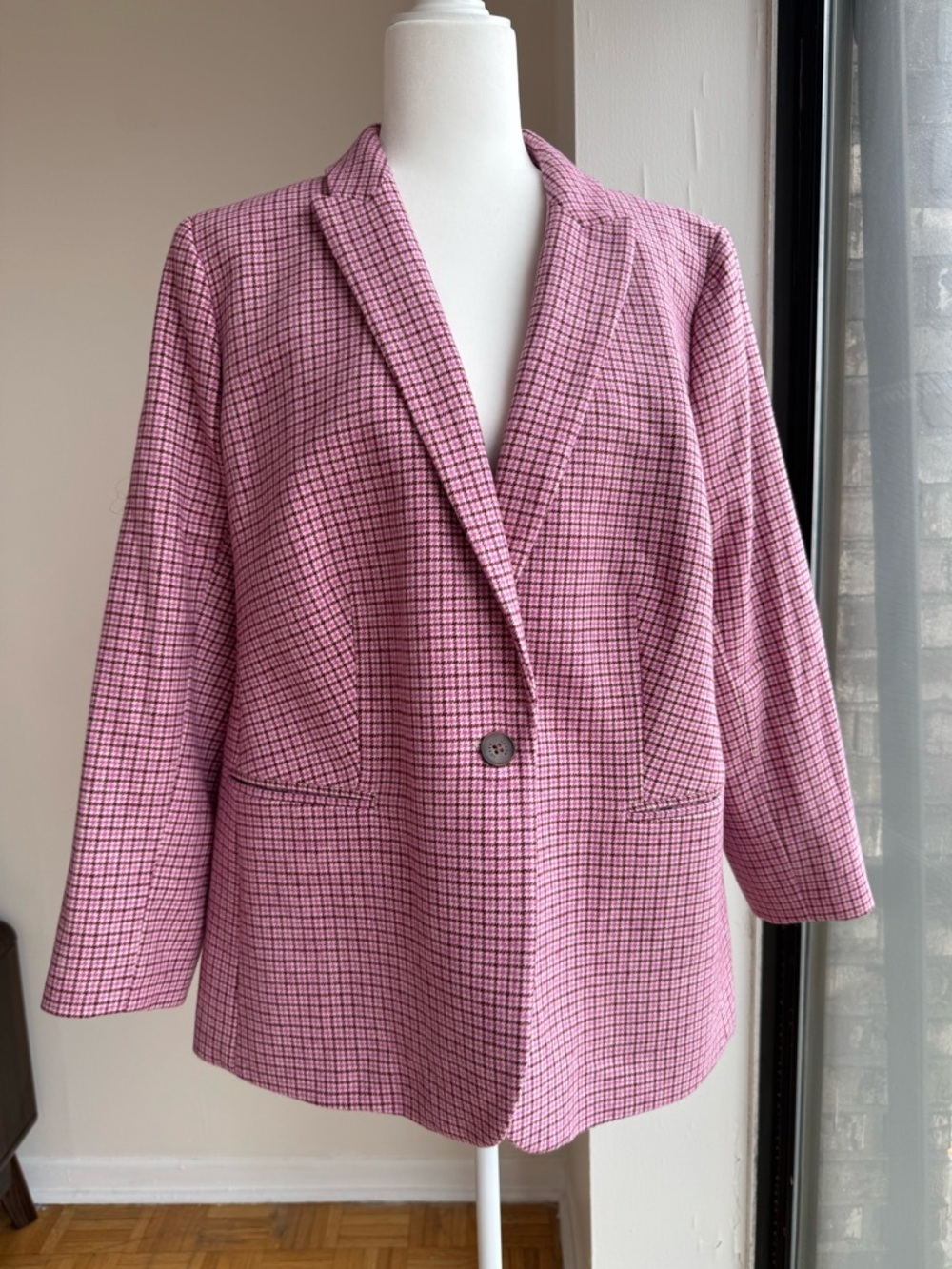 NEW! J. Crew Pink Houndstooth Herringbone wool-blend Holland Blazer Size 18